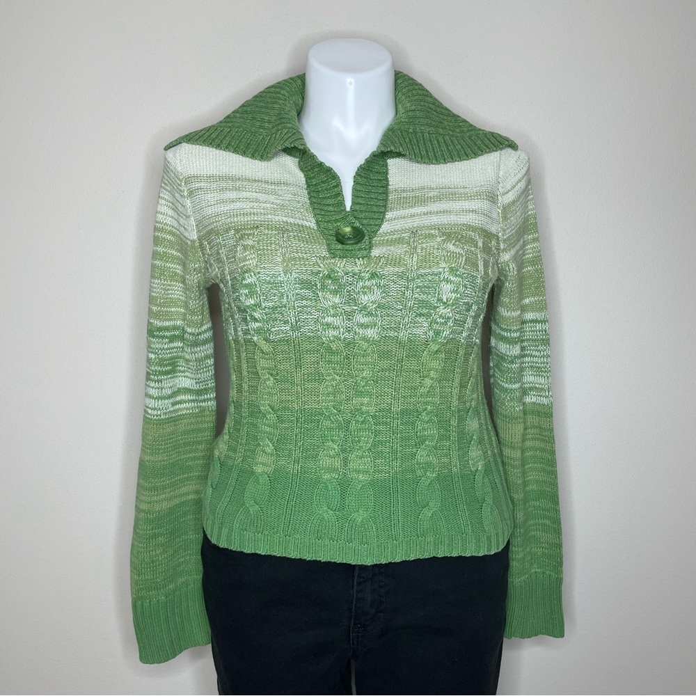 So Wear It Declare It Green Ombre Sweater with an Oversized Collar